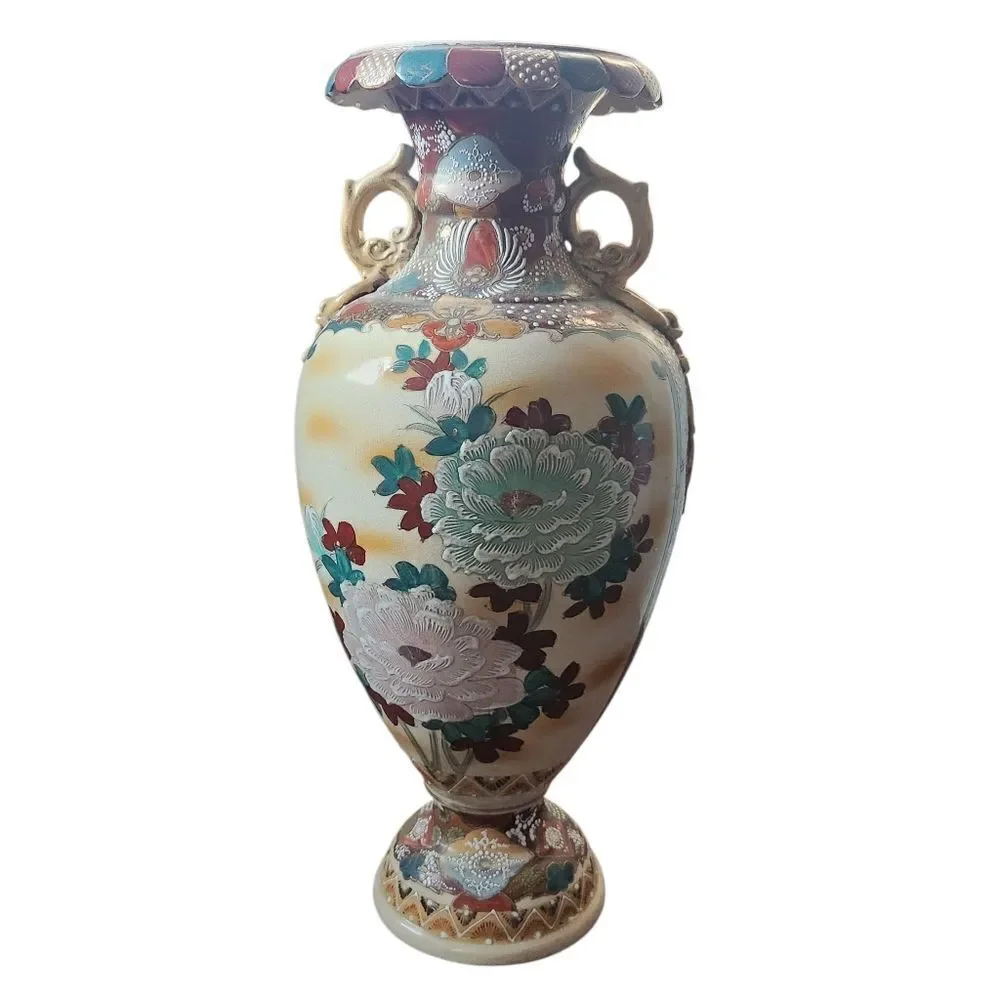 Chinese Vase Famille Rose 24 Inches Floral Human Figure Hand Painted 19th Cent.